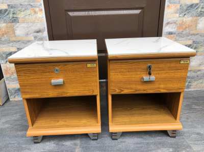 Bedside cabinet 2 pieces, side table with drawer, wood look, lockable