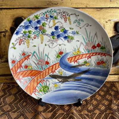 Large Antique Japanese hand-painted dish