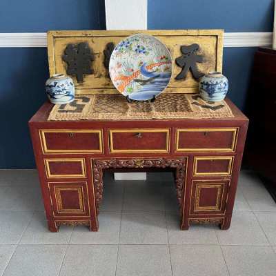 Antique red lacquered Chinese desk