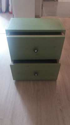 CHRISTMAS SALE!!!!  LIGHT GREEN WOOD CABINET WITH TWO DRAWERS