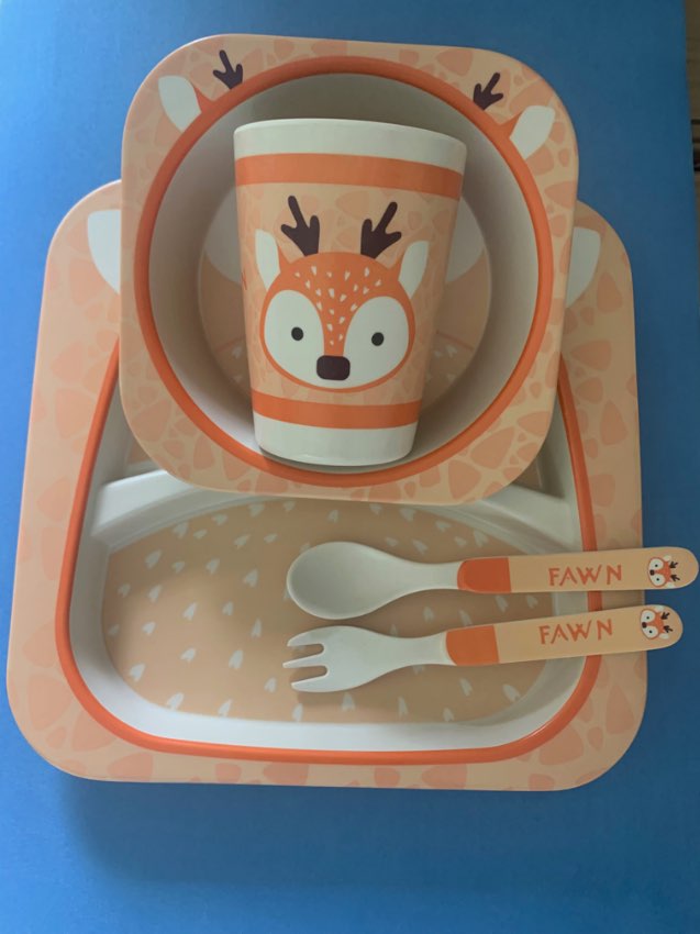Christmas and birthday Kids bamboo bowl,plate, cup, fork and spoon set