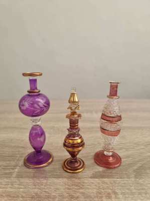 Sale now on three beautifull hand blown glass turkish perfume bottles