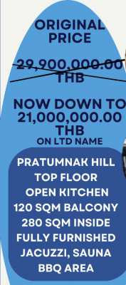 Pratumnak 400 Sqm Penthouse for Sale Bargain Priced