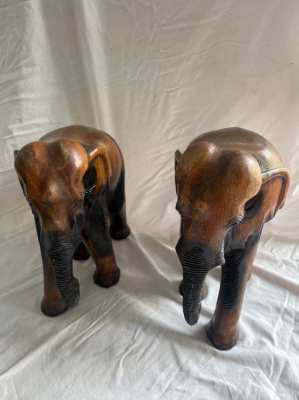 Wood elephant handmade 2 big elephant figures full wood 