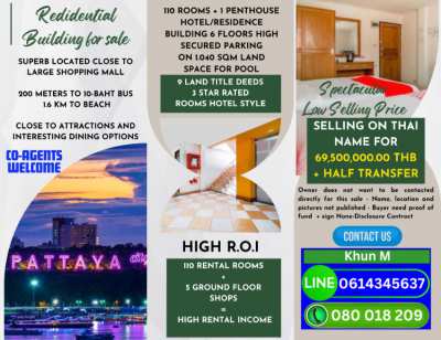 110-Room Residential Building for Sale in Pattaya City
