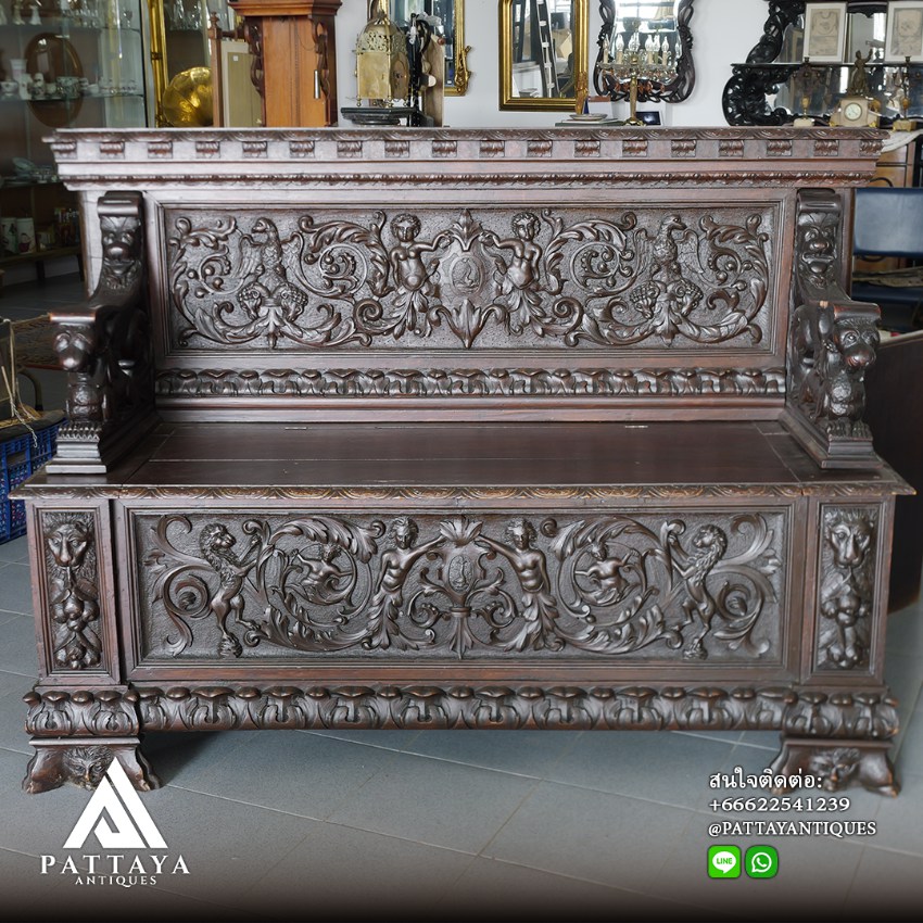 Stunning Antique heavily carved hall bench